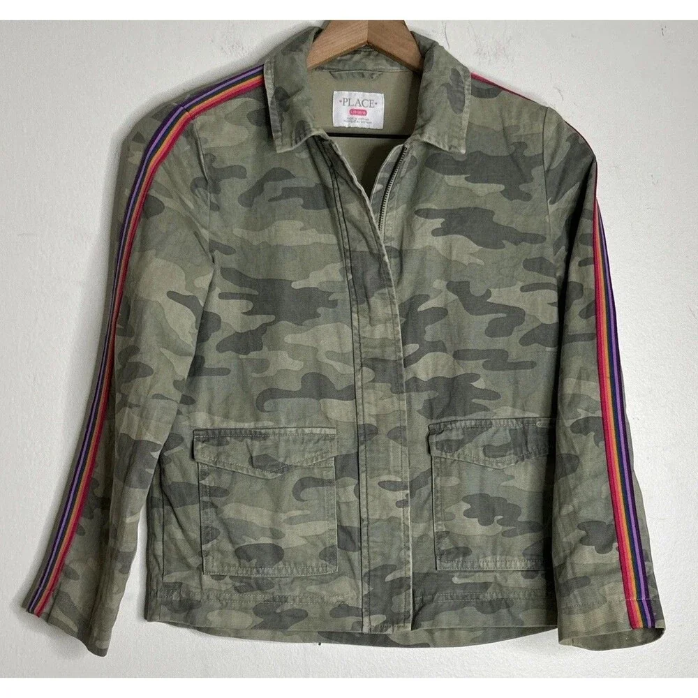 Children's Place Camo Rainbow Sequin Lightweight Jacket Girls Size 10/12